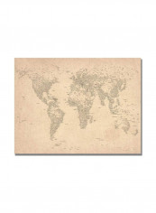 World Map Of Cities Canvas Wall Art Beige 22 x 32inch