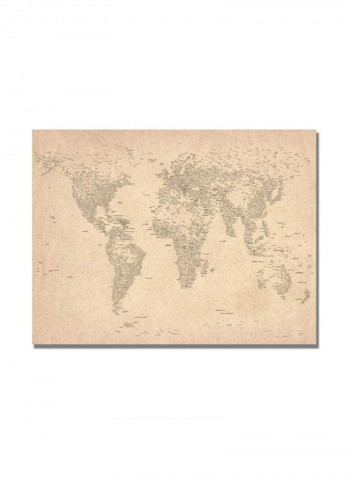 World Map Of Cities Canvas Wall Art Beige 22 x 32inch