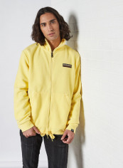 Waist Drawstring Dual Pocket Zip Through Hoodie Yellow Sunshine