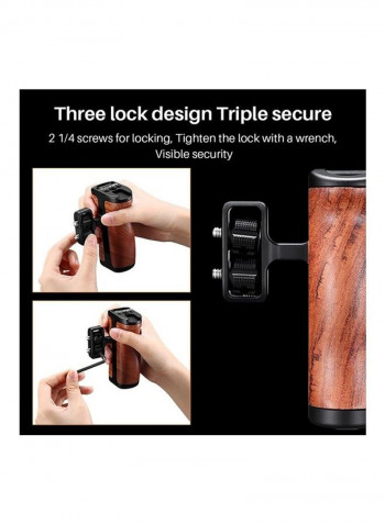 Universal Wooden Threaded Handle For Camera Cage Brown/Black