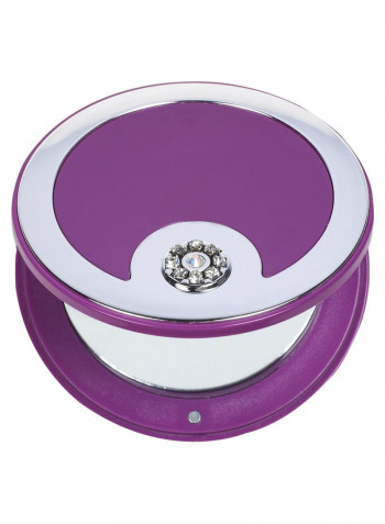 Crystal Button Dual Optical Compact Mirror Silver/Puple