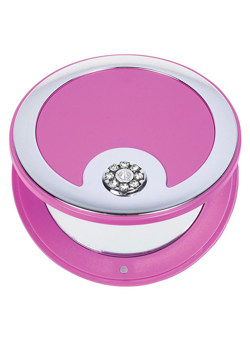 Crystal Button Dual Optical Compact Mirror Pink/Silver