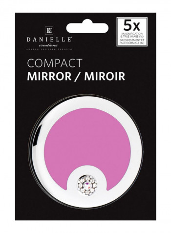 Crystal Button Dual Optical Compact Mirror Pink/Silver