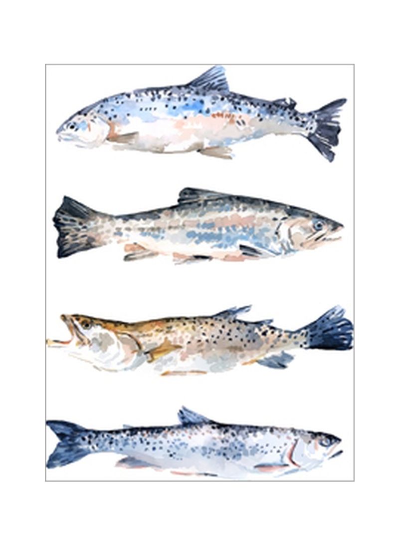 Stacked Trout II Wall Poster Blue/Yellow/Grey 80x90x3.5centimeter