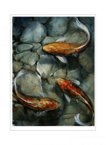 Tres Koi I Wall Poster Black/Grey/Orange 80x90x3.5centimeter
