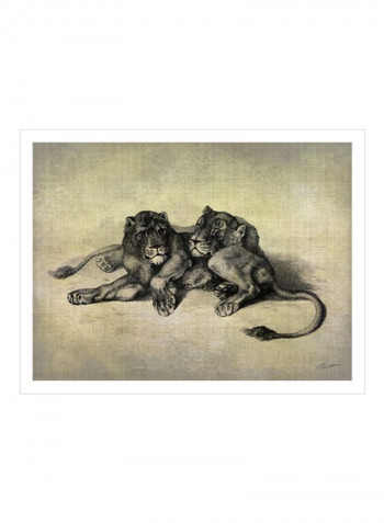 Big Cats III Wall Poster Grey/Beige/Black 90x80x3.5centimeter