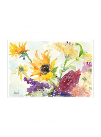 Bright Wild Flowers I Poster Yellow/Red/Green 90x80x3.5centimeter
