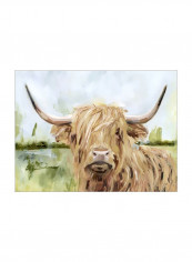 Highland Grazer I Wall Poster Brown/Green 90x80x3.5centimeter