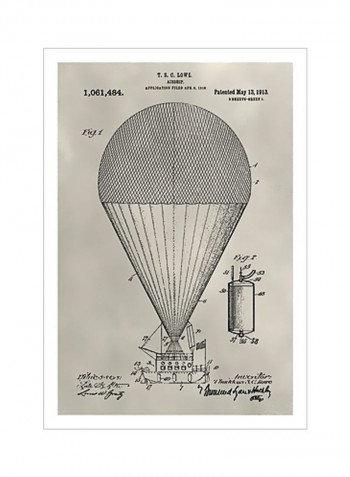 Patent Hot Air Balloon Poster Beige/Black 80x90x3.5centimeter