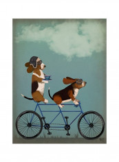 Basset Hound Tandem Posters Blue/Black/Brown 70x90x3.5centimeter