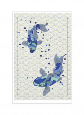 Playful Koi II Wall Poster Grey/Blue/Green 80x90x3.5centimeter