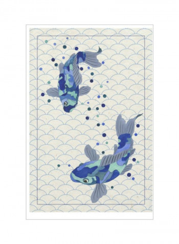 Playful Koi II Wall Poster Grey/Blue/Green 80x90x3.5centimeter