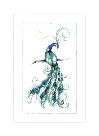 Aquarelle Peacock I Wall Poster White/Green/Blue 80x95x3.5centimeter