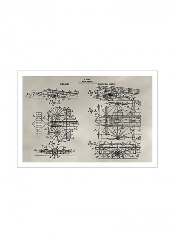 Patent Aerial Machine Poster Beige/Black 90x80x3.5centimeter