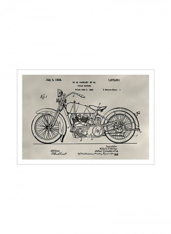 Patent Motorcycle Poster Beige/Black 90x80x3.5centimeter