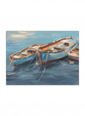 Tethered Row Boats I Wall Poster Blue/Brown 90x80x3.5centimeter