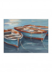 Tethered Row Boats II Wall Poster Blue/Brown 90x80x3.5centimeter