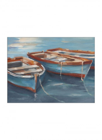 Tethered Row Boats II Wall Poster Blue/Brown 90x80x3.5centimeter