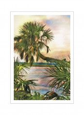 Leaning Palm Wall Poster Green/Beige/Blue 80x3.5x90centimeter