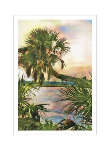 Leaning Palm Wall Poster Green/Beige/Blue 80x3.5x90centimeter