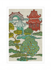 Pagoda Landscape II Wall Poster Green/Red/Beige 80x95x3.59centimeter