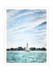 Scene Along the Water I Wall Poster Blue/White/Green 80x90x3.5centimeter