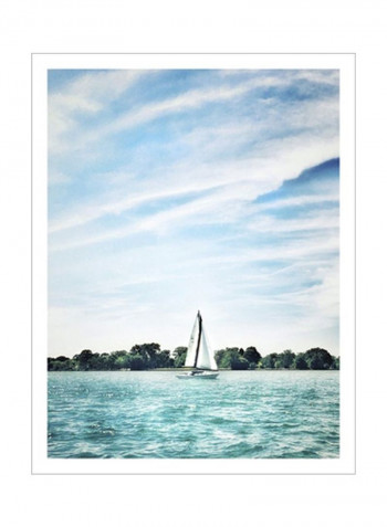 Scene Along the Water I Wall Poster Blue/White/Green 80x90x3.5centimeter