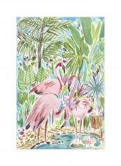 Flamingo Paradise II Wall Poster Green/Pink/Beige 80x90x3.5centimeter
