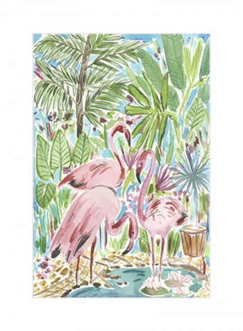 Flamingo Paradise II Wall Poster Green/Pink/Beige 80x90x3.5centimeter