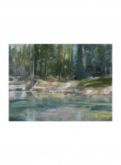 Northwestern Lake II Wall Poster Green/Brown/Blue 90x80x3.5centimeter