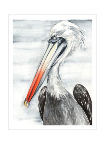 Grey Pelican II Wall Poster Grey/White/Orange 80x90x3.5centimeter
