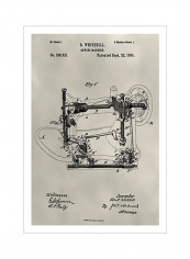 Patent Sewing Machine Poster Beige/Black 80x90x3.5centimeter