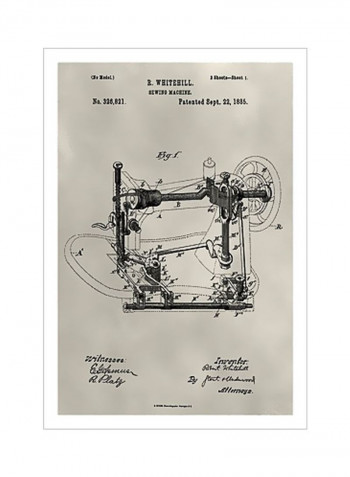 Patent Sewing Machine Poster Beige/Black 80x90x3.5centimeter