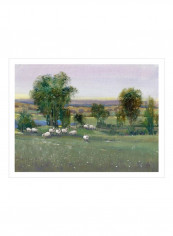 Field Of Sheep II Wall Poster Green/Blue/White 90x80x3.5centimeter