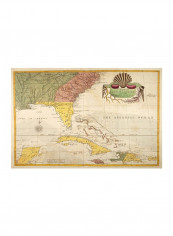 Map Of Carolina, Florida And The Bahama Islands Wall Poster Beige/Yellow/Green 90x80x3.5centimeter
