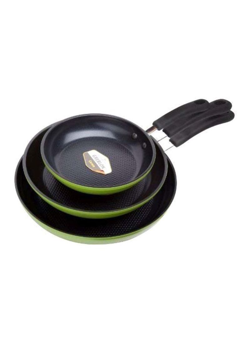 3-Piece Frying Pan Set Green/Black/Silver