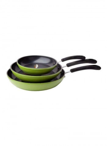3-Piece Frying Pan Set Green/Black/Silver