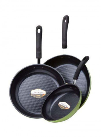 3-Piece Frying Pan Set Green/Black/Silver