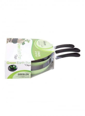 3-Piece Frying Pan Set Green/Black/Silver