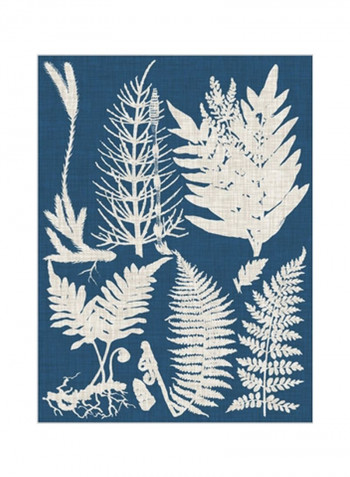 Linen And Blue Ferns II Wall Poster Blue/White 80x90x3.5centimeter