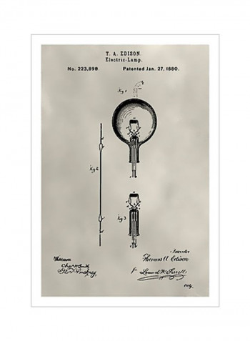 Patent Light Bulb Poster Beige/Black 80x90x3.5centimeter