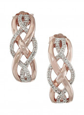 925 Sterling Silver 14K Rose Gold Diamond Crossover Hoop Earrings