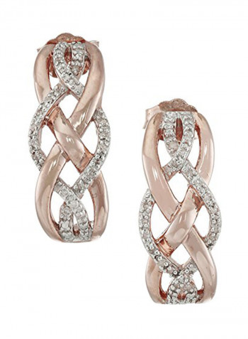 925 Sterling Silver 14K Rose Gold Diamond Crossover Hoop Earrings
