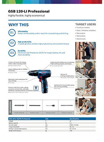 GSB 120-LI Cordless Impact Drill Blue/Black 29x26.5x9.5centimeter
