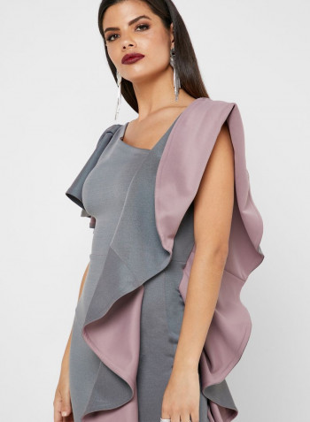One Side Ruffle Panelled Dress Grey