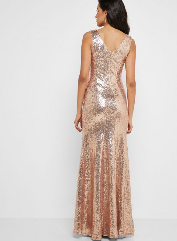 V-Neck Sequin Dress Rosegold
