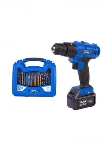 14.4V Cordless Impact Drill With 2 Batteries And BMC + 74-Piece Drill Bit Set Blue/Black