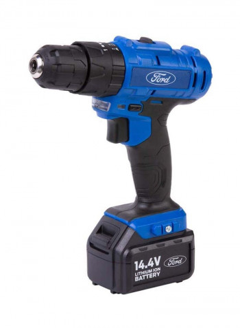 14.4V Cordless Impact Drill With 2 Batteries And BMC + 74-Piece Drill Bit Set Blue/Black