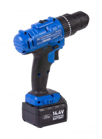 14.4V Cordless Impact Drill With 2 Batteries And BMC + 74-Piece Drill Bit Set Blue/Black