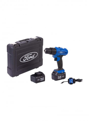 14.4V Cordless Impact Drill With 2 Batteries And BMC + 74-Piece Drill Bit Set Blue/Black